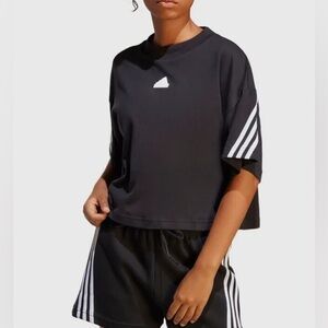 Adidas Future Icons 3-Stripes Tee Cropped Black & White Women’s Size XL